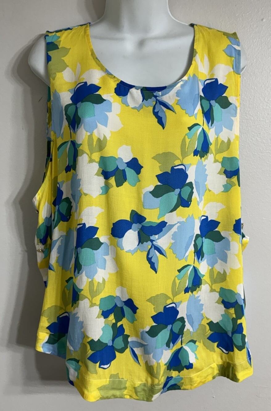 Draper James RSVP Blouse Women’s Size XXL Yellow Sleeveless Side Button NEW